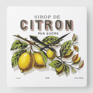 Vintage Sirop de Citron Ad Fyrkantig Klocka