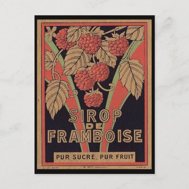 Vintage Sirop de Framboise Ad Vykort (Framsida)