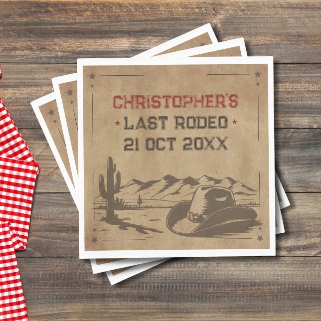 Vintage Sista Rodeon Rustik Cowboy Sällskapsfest Pappersservett (Vintage Last Rodeo Rustic Cowboy Bachelor Party Napkins)