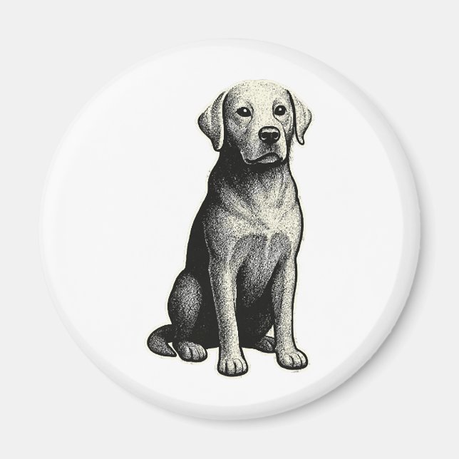 Vintage Sitting Dog Illustration Magnet (Framsidan)