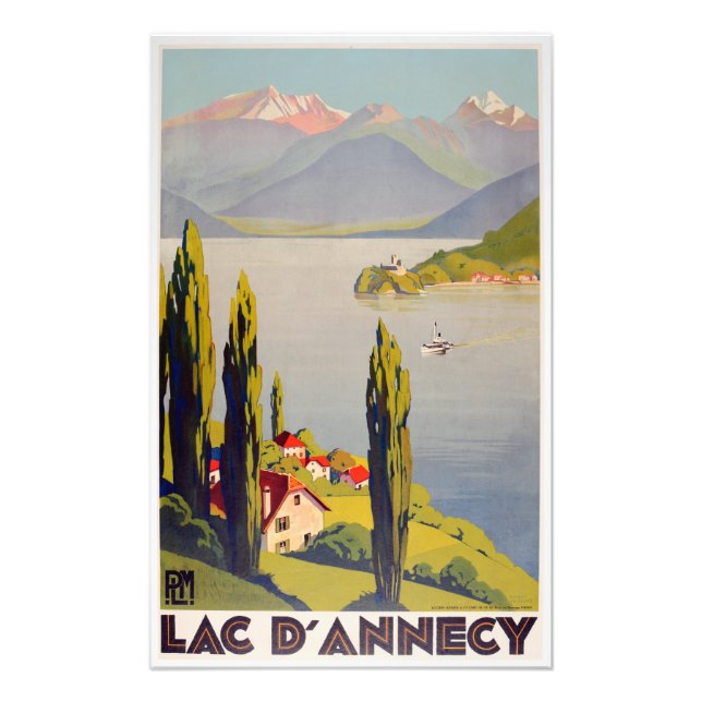 Vintage Sjö Annecy Frankrike Travel Poster (Framsidan)