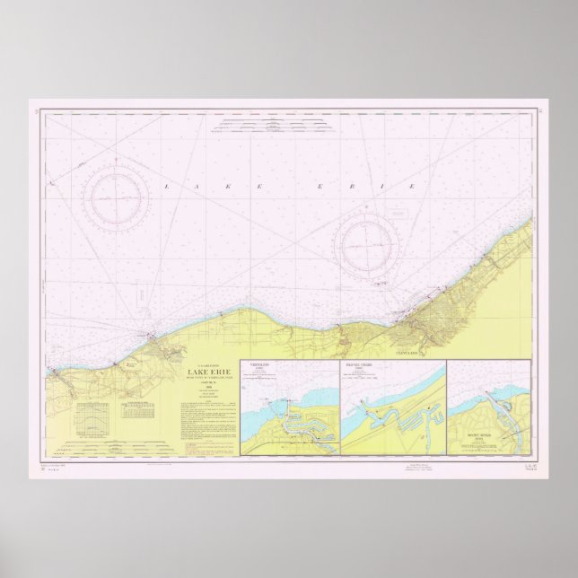 Vintage Sjö Erie Kusten Karta (1965) Poster (Framsidan)