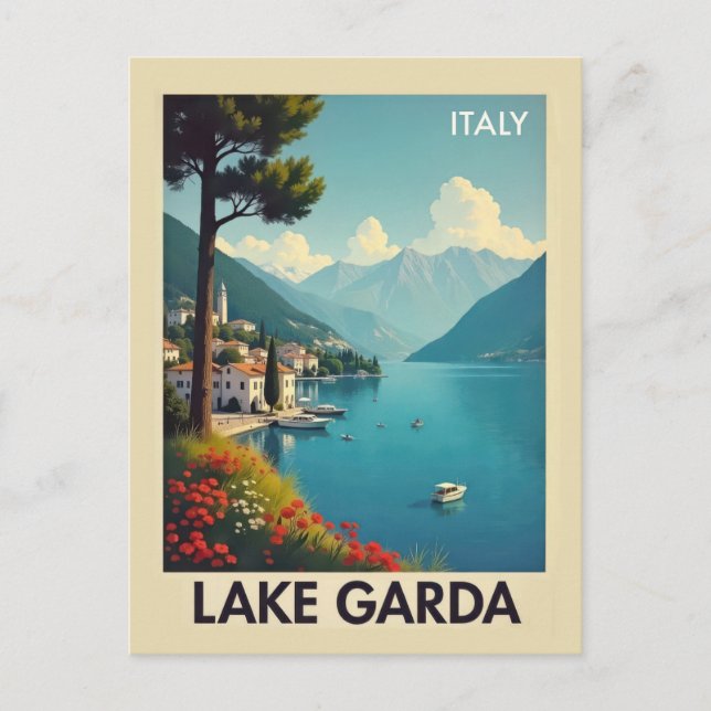 Vintage Sjö Garda Italien Travel Vykort (Framsida)