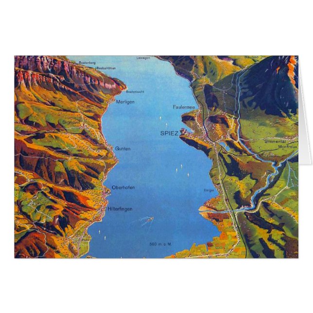 Vintage Sjö i Thun Schweiz Travel Hälsningskort (Framsidan Horizontal)