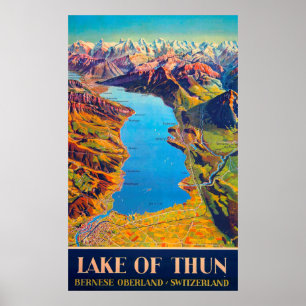 Vintage Sjö i Thun Schweiz Travel Poster