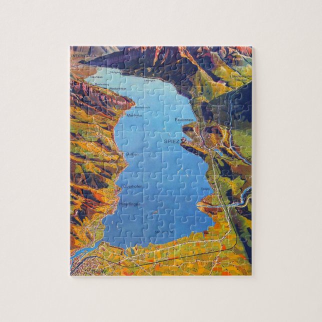 Vintage Sjö i Thun Schweiz Travel Pussel (Vertikal)