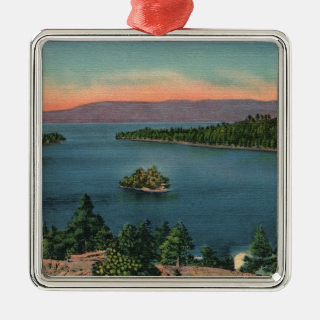 Vintage Sjö Tahoe Emerald Bay Julgransprydnad Metall (Framsidan)