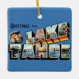 Vintage Sjö Tahoe Hälsning Julgransprydnad Keramik