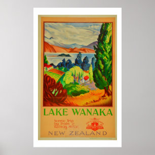 Vintage Sjö Wanaka New Zealand Travel Poster
