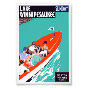 Vintage Sjö Winnipesaukee New Hampshire Travel Po Fototryck