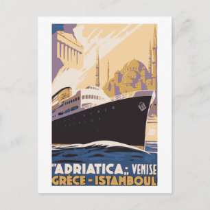 Vintage, sjöfartslinje ad Venedig, Grekland, Istan Vykort