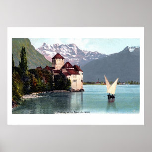 Vintage sjöGeneva Chillon slott Poster