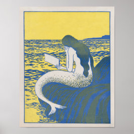 Vintage Sjöjungfru Läsa Bok Poster