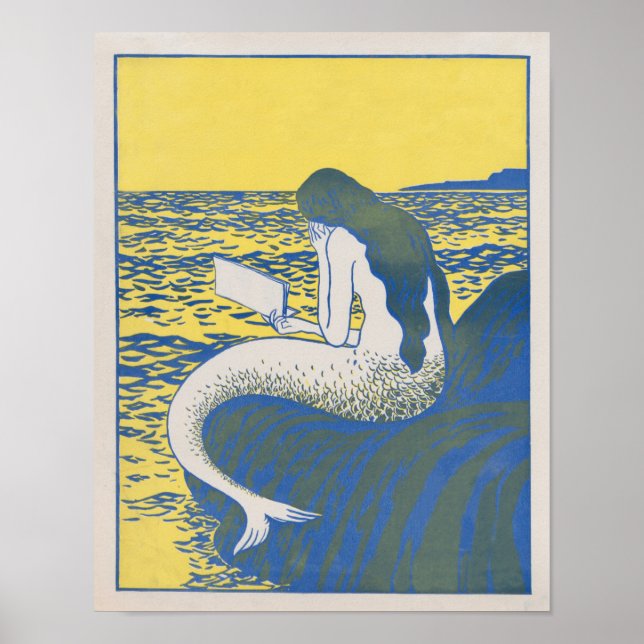 Vintage Sjöjungfru Läsa Bok Poster (Framsidan)