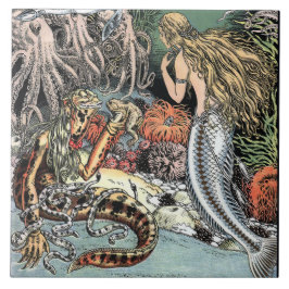 Vintage Sjöjungfru och oktopi Kakelplatta