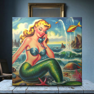 Vintage Sjöjungfru Pin Up Kakelplatta