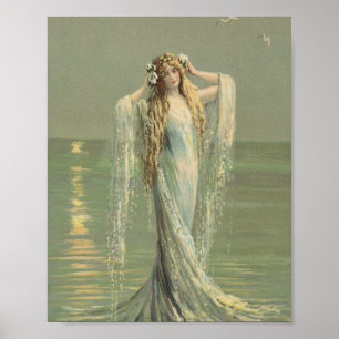 Vintage Sjöjungfru Sea Nymph Poster Wall Art Antiq