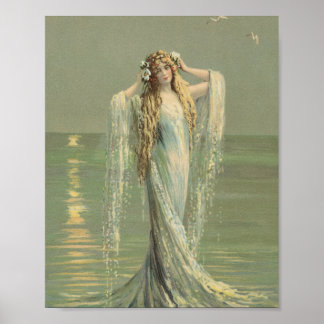 Vintage Sjöjungfru Sea Nymph Poster Wall Art Antiq
