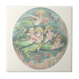Vintage Sjöjungfru Sisters Swimming with Goldfish Kakelplatta