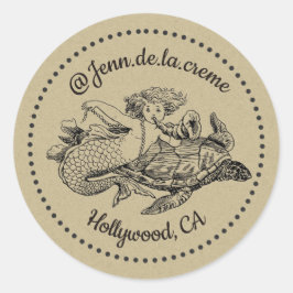 vintage sjöjungfru sköldpadda runt klistermärke