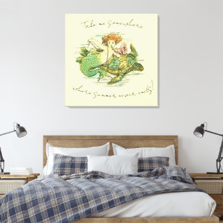 Vintage Sjöjungfru Swimming med Sea Turtle and Quo Canvastryck