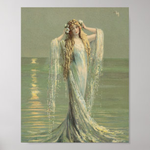 Vintage Sjöjungfru Vatten Maiden Sea Maiden Sjöjun Poster