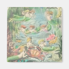 Vintage Sjöjungfruar med krabba och sjömansfartyg Magnet