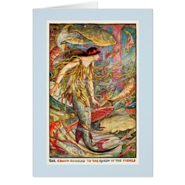 Vintage - sjöjungfrudrottning av fiskarna, hälsningskort (Framsidan)