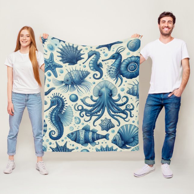 Vintage Sjöliv Animals Mönster Fleecefilt (På plats)