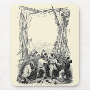 Vintage sjörövare och ett skeppsbrutet piratskepp musmatta