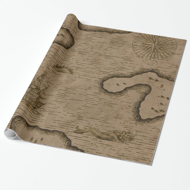 Vintage sjörövarskattkarta presentpapper (Utrullad)