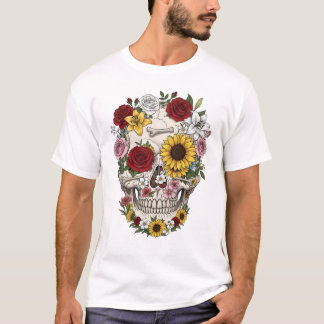 Vintage Sjukdomsblomma i skalle T Shirt