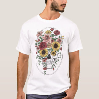 Vintage Sjukdomsblomma i skalle T Shirt