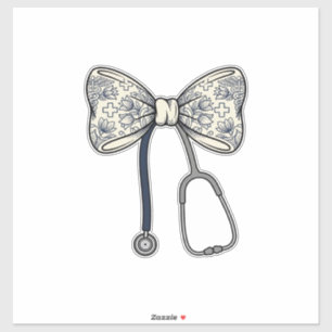 Vintage Sjuksköterska Bow Stetoskop Blommig Skjort Klistermärken