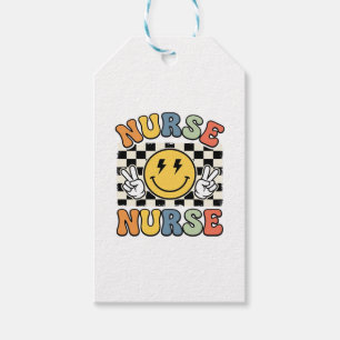 Vintage Sjuksköterska Smiley Rutig Tröja Design_1 Presentetikett