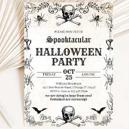 Vintage Skalle Halloween Födelsedag Inbjudningar