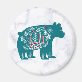 Vintage Skandinavian Blue Nordic Bear on Marble Magnet