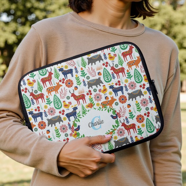 Vintage skandinavisk folkkonstmonogrammönster laptop fodral (Skapare uppladdad)