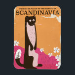 Vintage Skandinaviska reseaffisch. Magnet<br><div class="desc">Besök Skandinavien med den här exklusivens tecknad-återreseaffisch. Beaver-djurreseutskrift.</div>