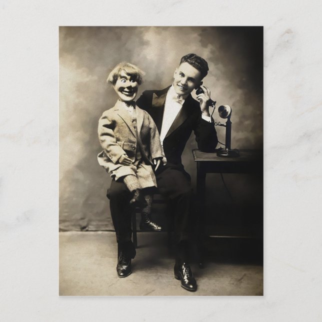 Vintage Skary Ventriloquist Dummy vykort (Framsida)