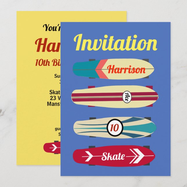 Vintage Skateboard Inbjudningar (Fram/baksida)