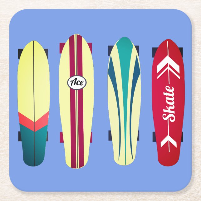 Vintage Skateboard Underlägg Papper Kvadrat (Framsidan)