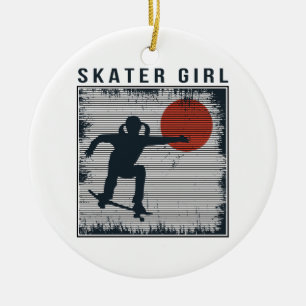 Vintage Skater Girl Skateboarder Skateboarding 80s Julgransprydnad Keramik