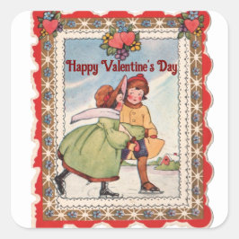 Vintage Skating Couple Fyrkantig Klistermärke