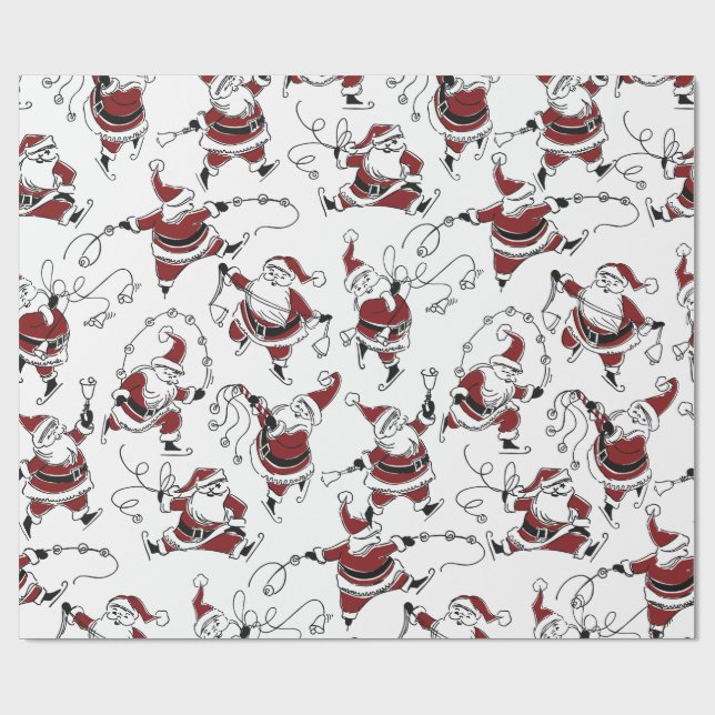Vintage Skating Santa Christmas Wrapping Paper Presentpapper (Platt)