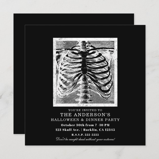 Vintage Skeleton Bones Torso Body Halloween Inbjudningar (Fram/baksida)