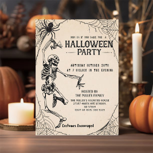 Vintage Skeleton Cocktail Vuxen Halloweenfest Inbjudningar