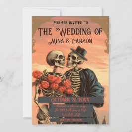 Vintage Skeleton Couple Goth Bröllop QR-inbjudan Spara Datumet