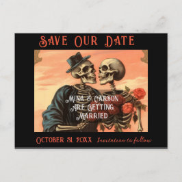 Vintage Skeleton Couple Goth bröllop Spara datumet Meddelande Vykort