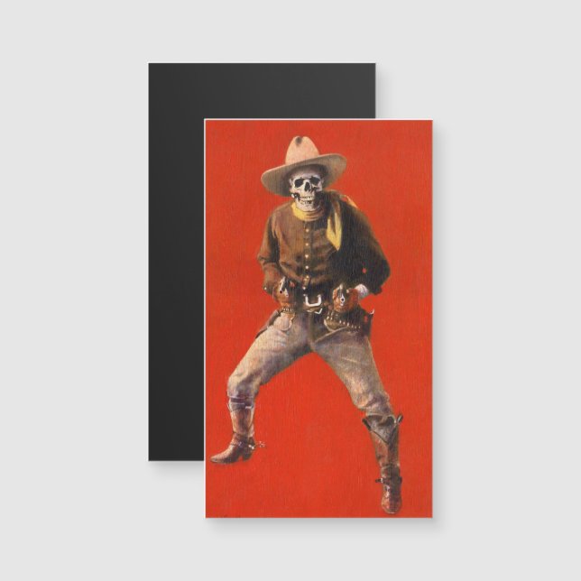 Vintage Skeleton Cowboy Affärskort Magnet (Fram/baksida)